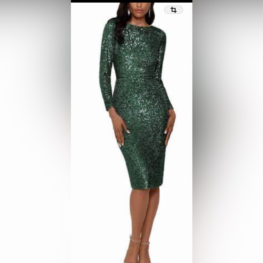 Xscape Emerald Sequin Long Sleeve Dress